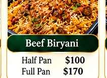 Illustrative beef biryani tray