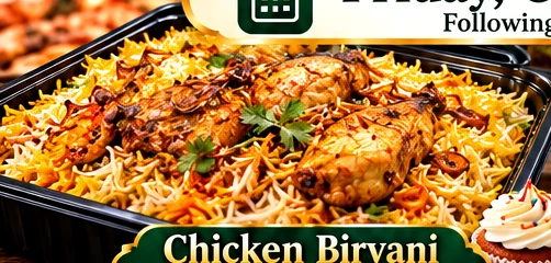 Illustrative chicken biryani tray